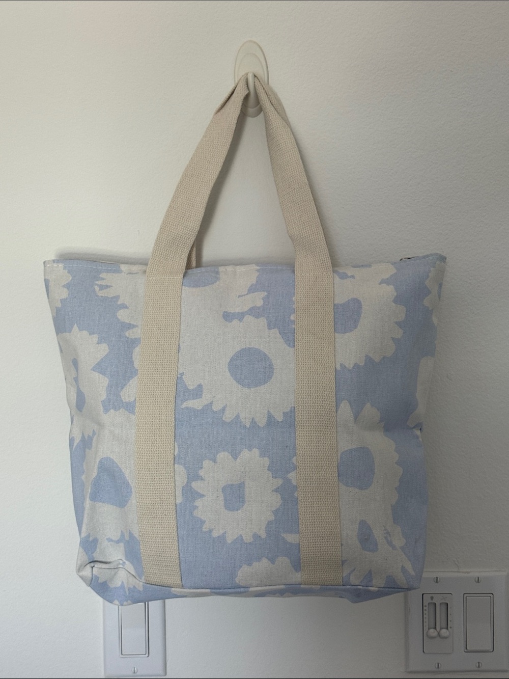 Macy's Blue and Cream Floral Canvas Tote
